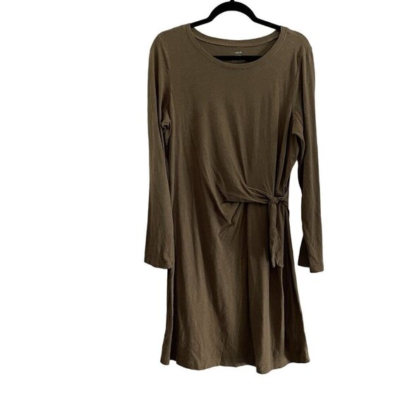 Aerie Women L Olive Green Cotton Casual Long Sleeve Side Tie T-Shirt Dress - Picture 3 of 12